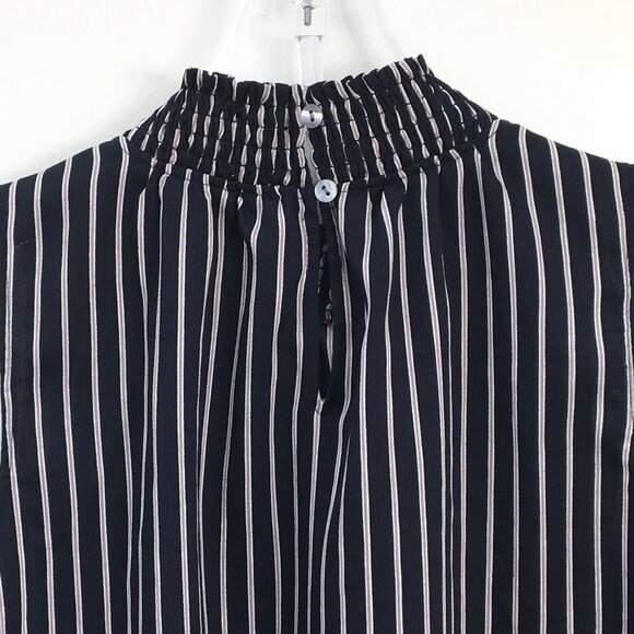 Ann Taylor Ruffled Mock Neck  Navy Sleeveless Blouse Size S EXCELLENT Condition - Picture 5 of 7